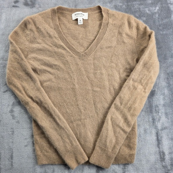 Nordstrom Sweaters - Nordstrom Sweater Womens XS Tan 100% Cashmere V-Neck Long Sleeve Knit Pullover